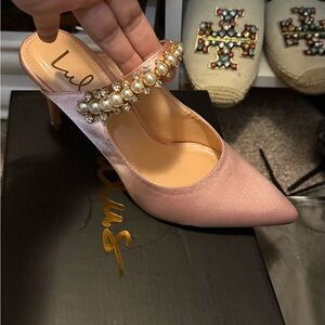 Lulu's Pink Pearl Embellished Heels